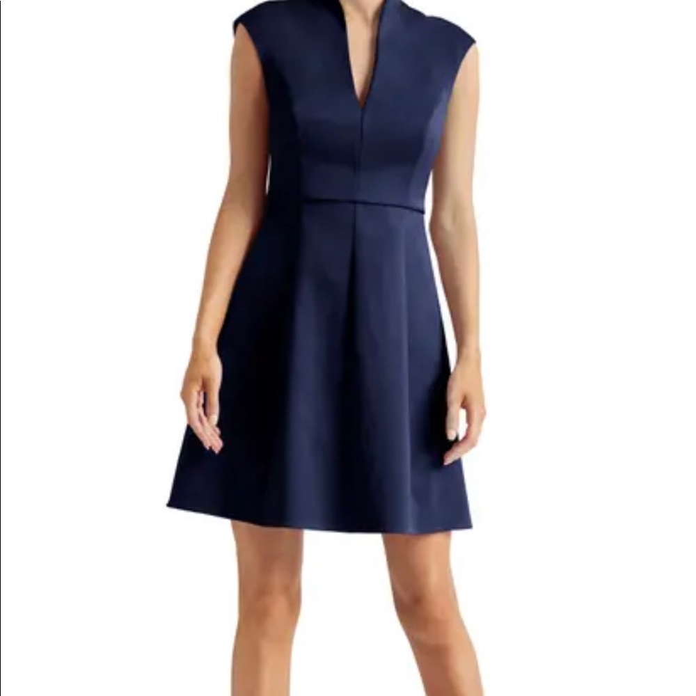 Halston Heritage Navy Fit and Flare Dress 4